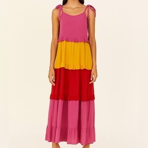Ivy Street Color Block Ruffle Tiered Tie Strap Maxi Dress SIZE 1X